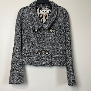 Anthro LEIFSDOTTIR Black White Animal Print
Short Double Breasted Wool Jacket